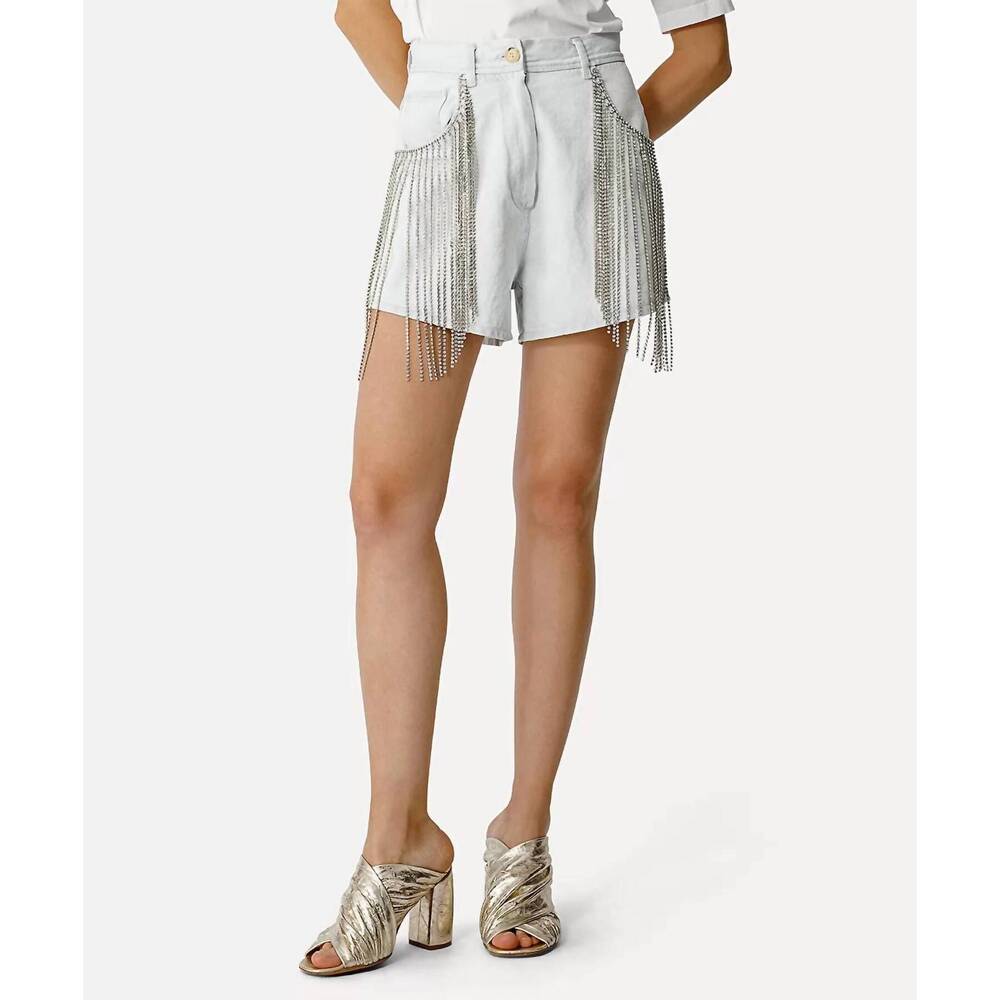 NEW FORTE FORTE denim shorts with diamond fringe in bleach